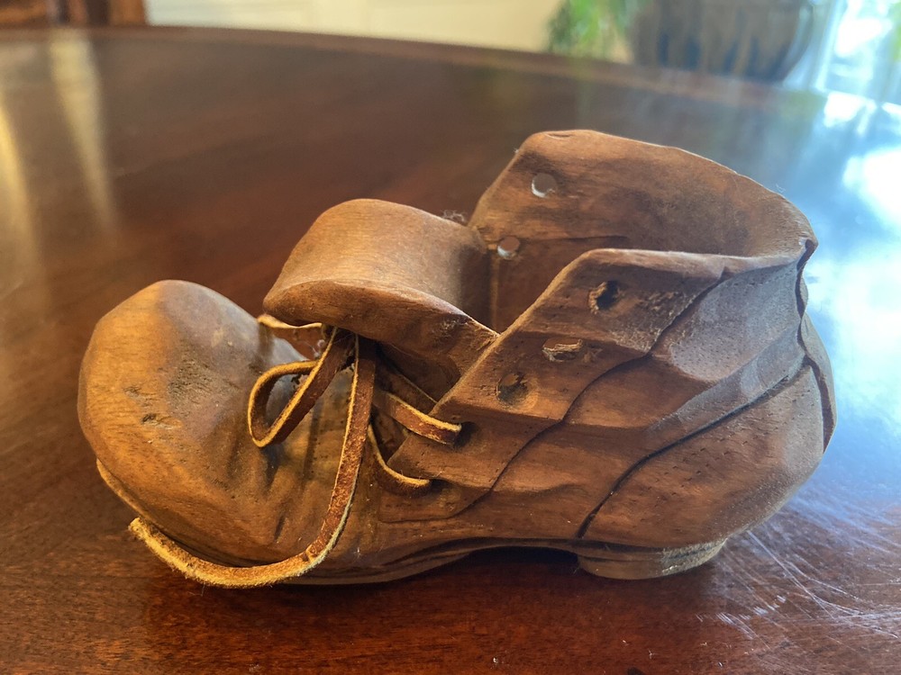 Vintage Hand Carved Wood Wooden Boot Shoe Signed The Whittlers
