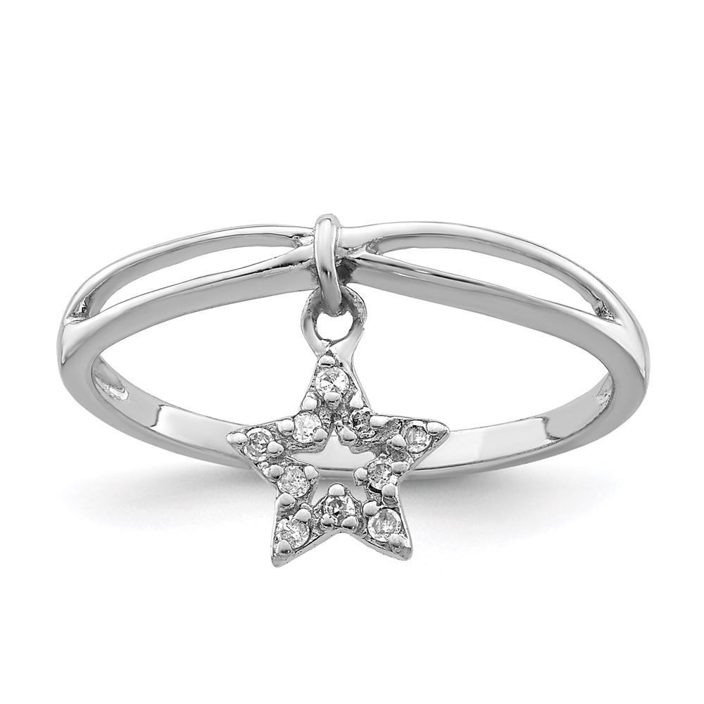 Sterling Silver Rhodium Plated Diamond Star Dangle Ring Size 6 for Women 1.51gm