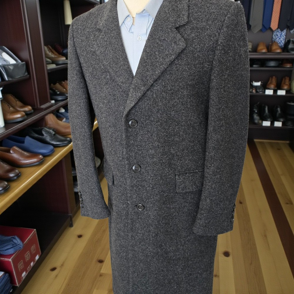 Vintage Charcoal Wool Overcoat 40L Long Fiber Wool Tailored In Czechoslovakia