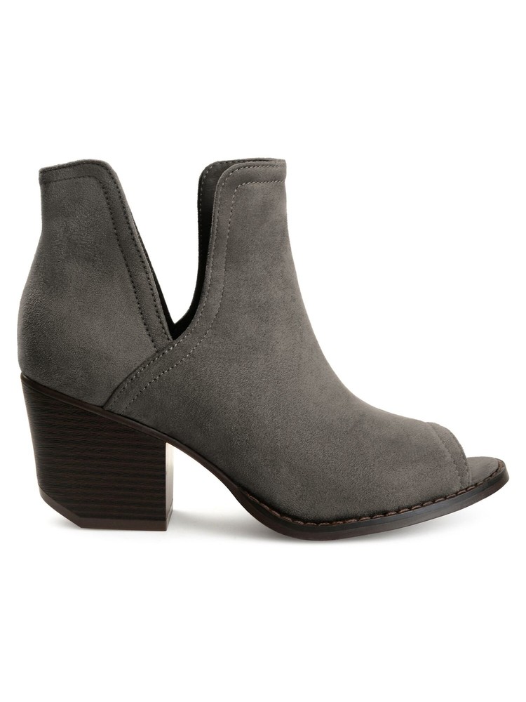 JOURNEE COLLECTION Womens Gray Side-Splits Jordyn Block Heel Slip On Booties 8.5
