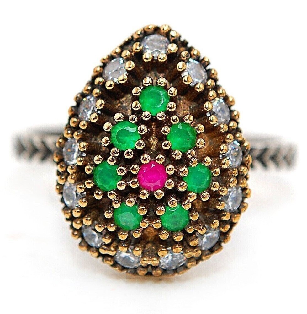 Exquisite Ottoman-Inspired 1CT Treated Ruby 925 Sterling Silver Ring Size 9 HB2-9