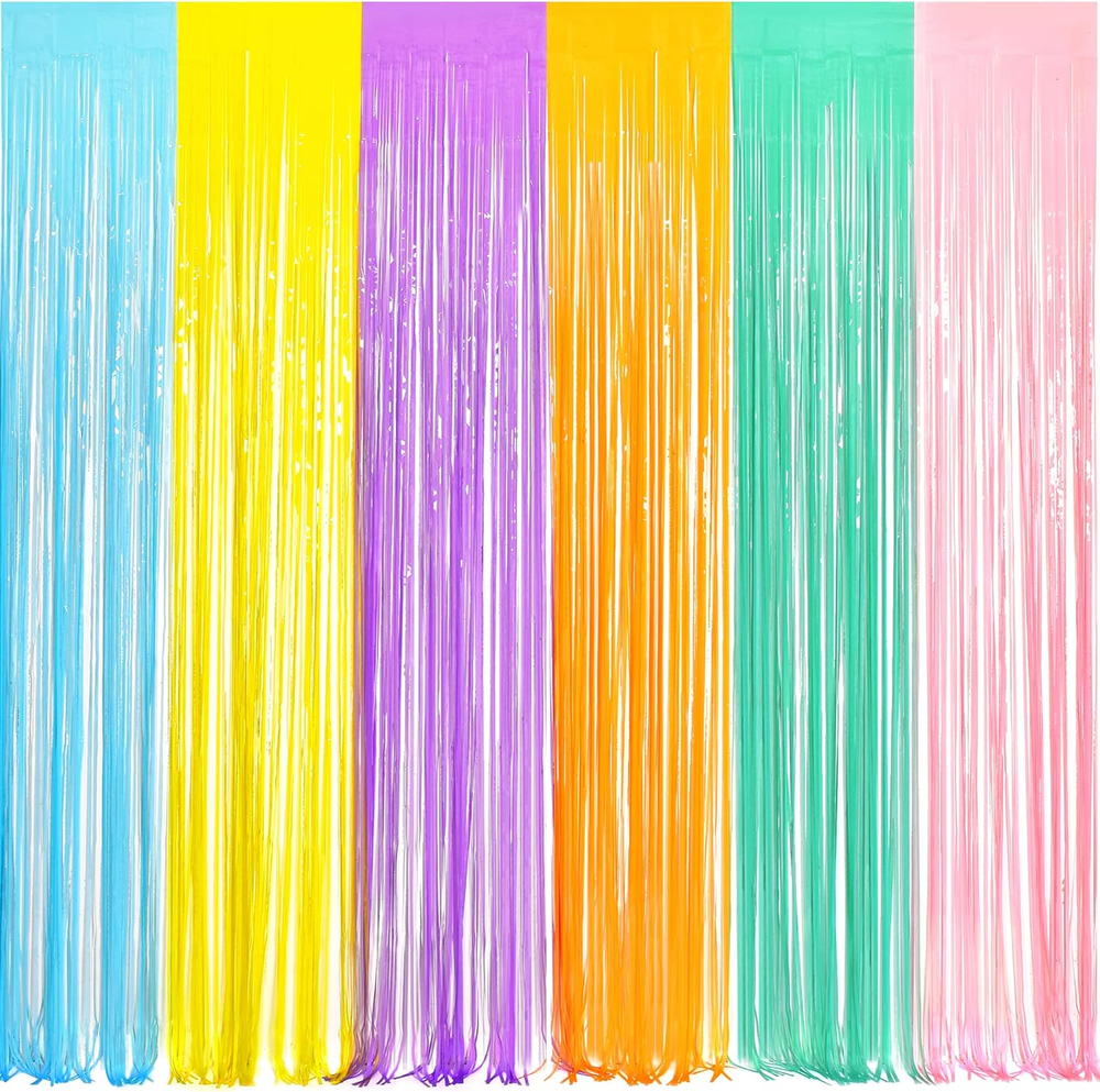 Tinsel Foil Fringe Curtains - 2Pcs 3.2X8.2Ft Pastel Colourful Photo Backdrop for