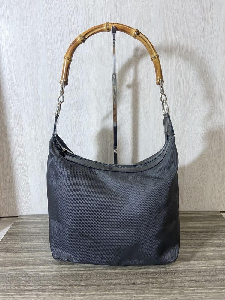 Gucci Bamboo Nylon and Leather Gray Black Tote Bag Pre-Owned