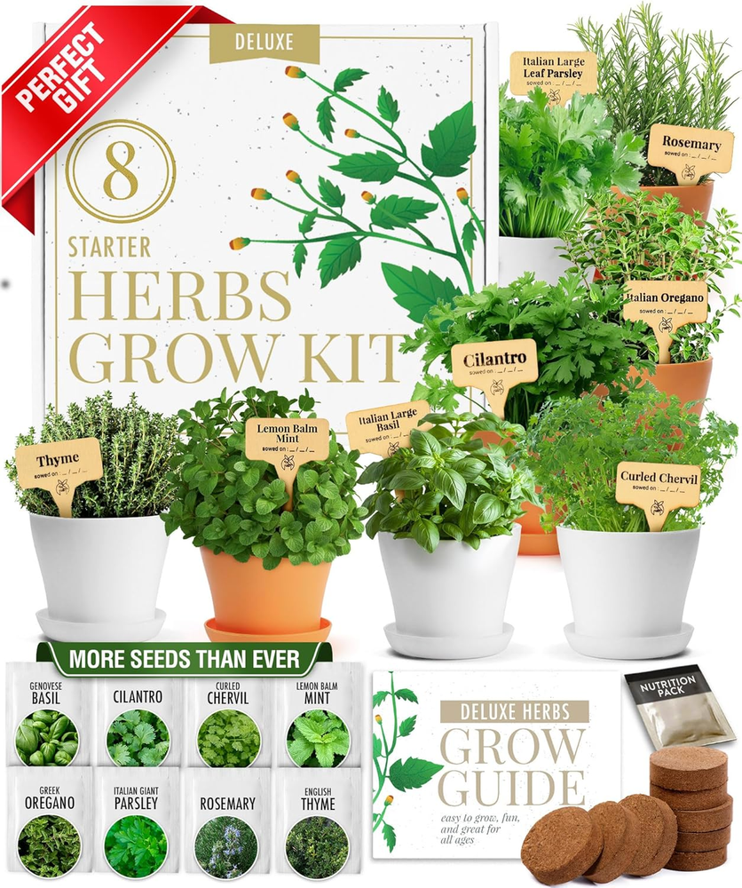 Deluxe 8 Herb Garden Kit – Best Gifts for Women, Unique Christmas Gardening Pres
