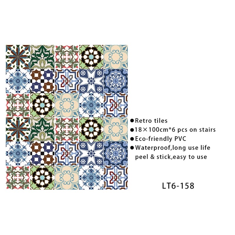 6Pcs Waterproof Irregular Flower Tile Stair Stickers for Floor Decor