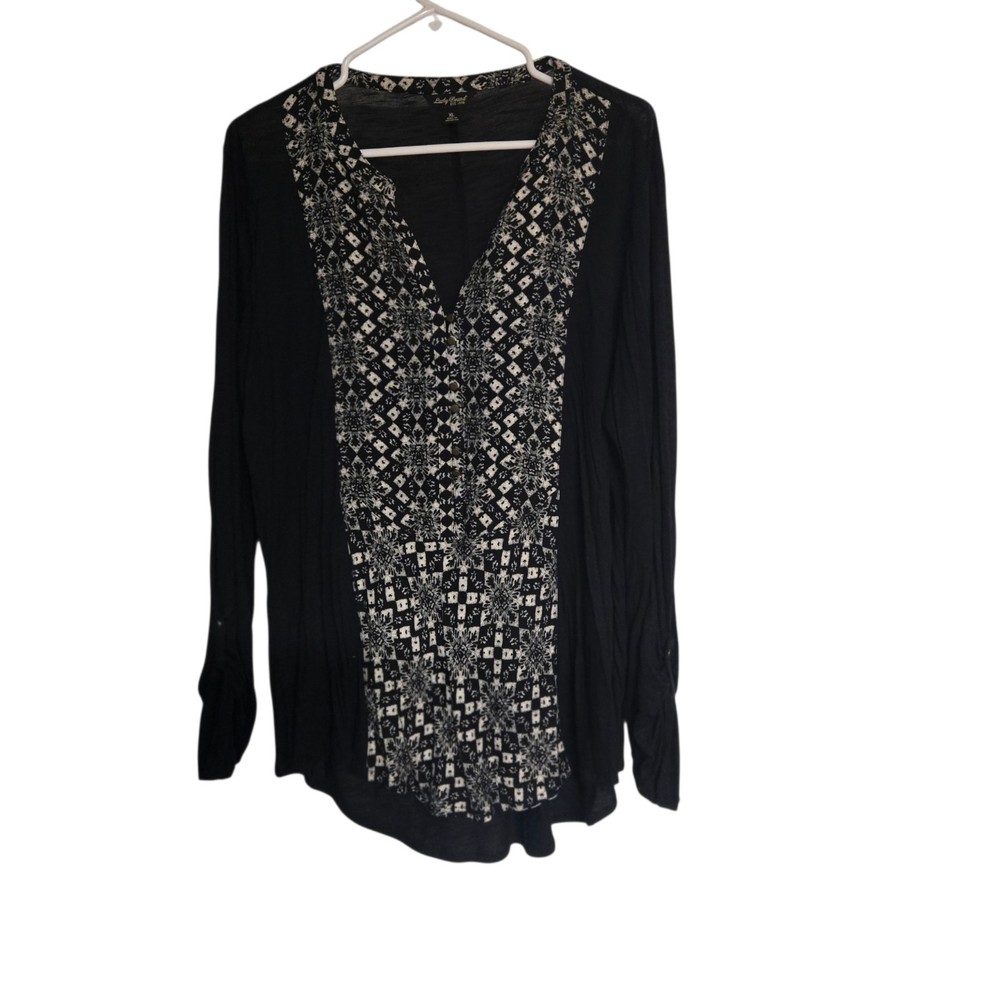 Women’s Lucky Brand black boho patterned long sleeve blouse size XL