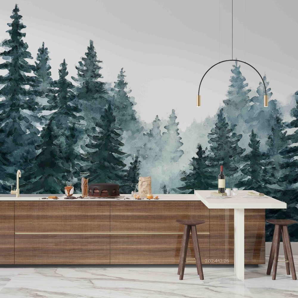 3D Pine Forest Watercolor Wall Murals Wallpaper Murals Wall Sticker