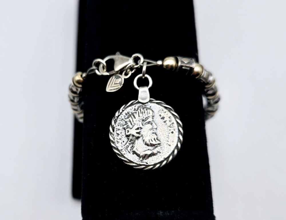 Retired Rare Silpada Sterling Silver 14K Gold Fill Roman Coin Charm Bracelet