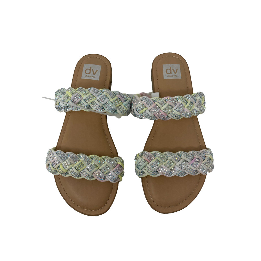 DV Dolce Vita Kids Cristal Rainbow Braid Rhinestone Slip-On Sandals Size 4