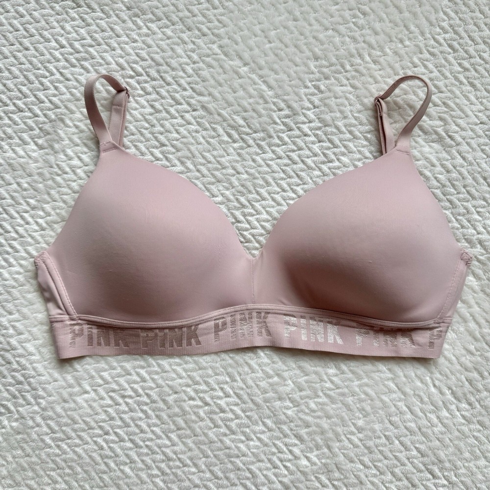 Victoria's Secret PINK Wear Everywhere Wireless Lightly Lined Bra 32DD Pink Logo