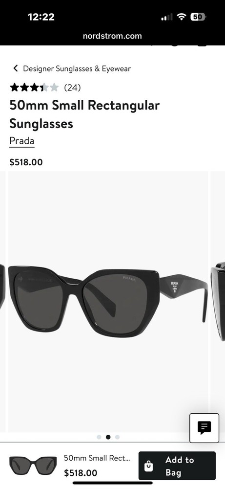 Prada Black 50mm Small Rectangular Sunglasses for Women