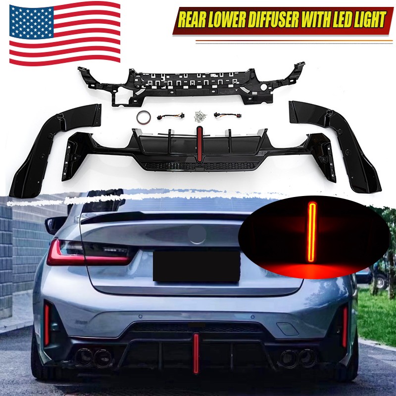 Rear Bumper Lip Diffuser W/ Brake Light For BMW G20 LCI 330i M340i 2023 2024 US