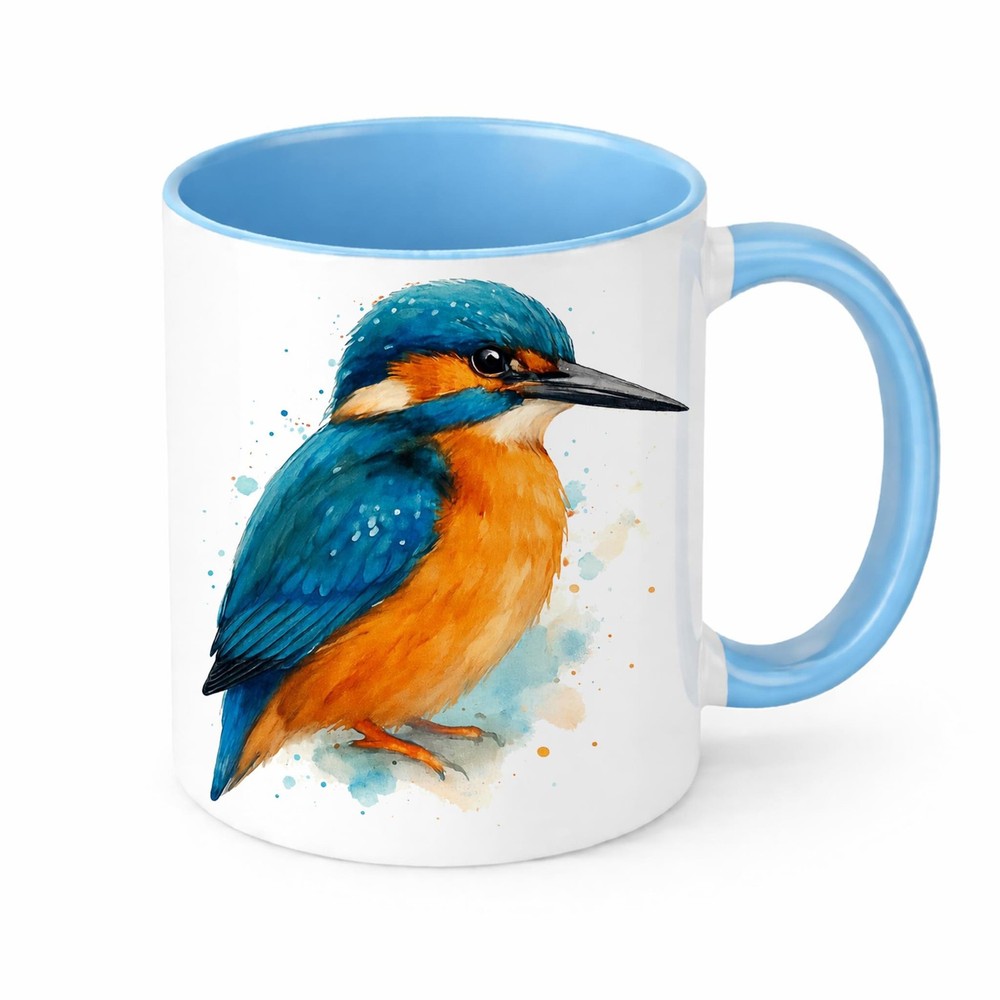 Brew Crew Gifts Kingfisher Bird Watercolour Mug, White Ceramic, 11 oz, Wildlife