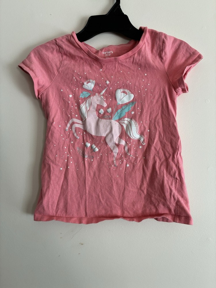 Carter's Kid Girls Glitter Floral Unicorn 100% Cotton Crewneck T-Shirt Pink 7/7A