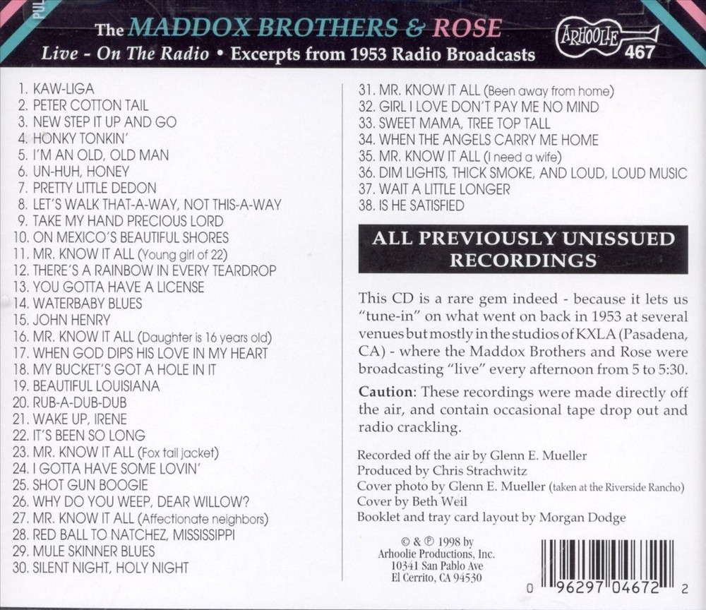 THE MADDOX BROTHERS & ROSE LIVE ON THE RADIO: EXCERPTS FROM 1953 RADIO BROADCAST