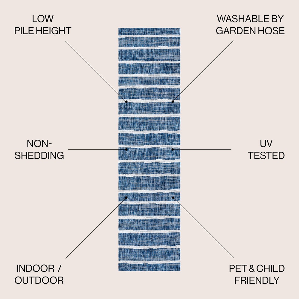 Jonathan Y Andratx Blue Berber Stripe Indoor Outdoor Rug