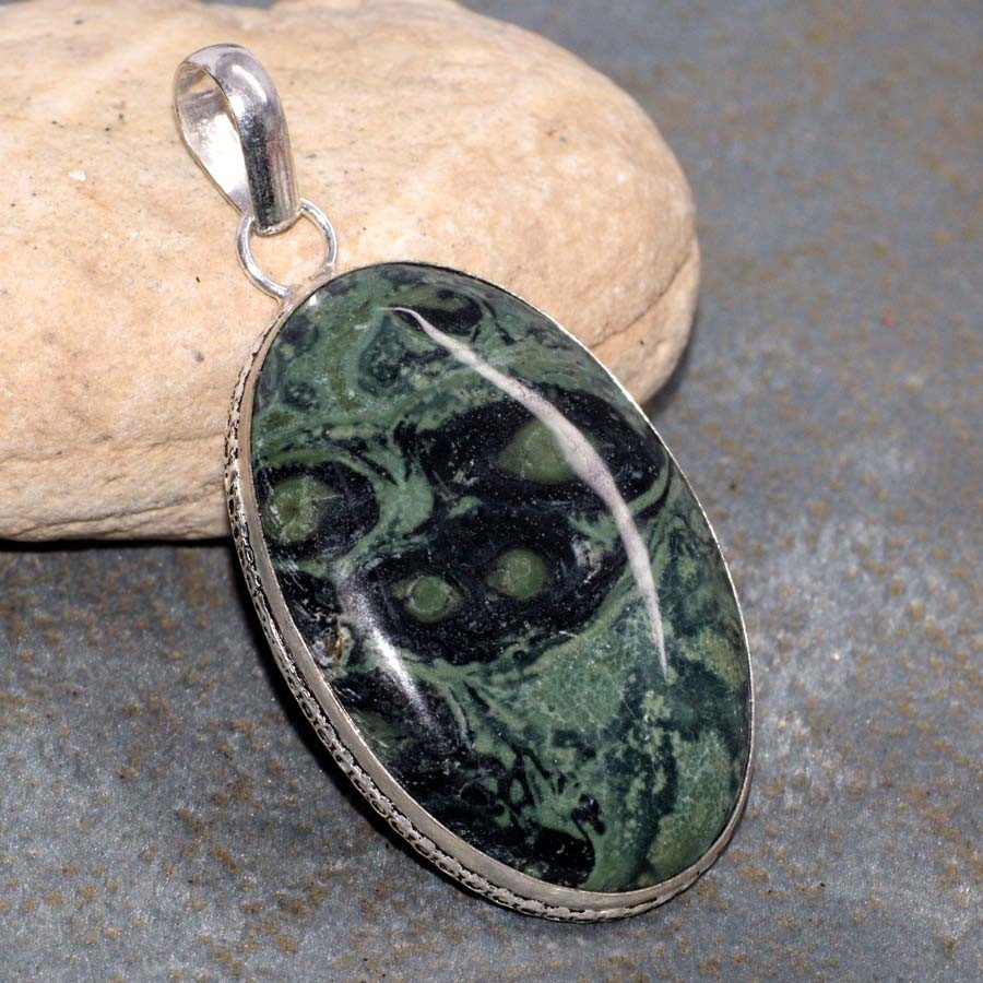 925 Silver Plated African Kambaba Jasper Pendant 2.2 Inch Jewelry JW