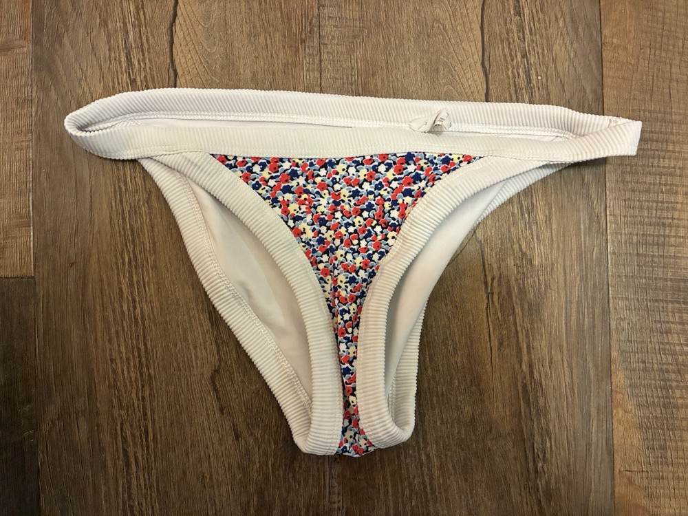 aerie Womens Colorful Floral Nylon Polyester Lined Swim Bikini Bottom White XS