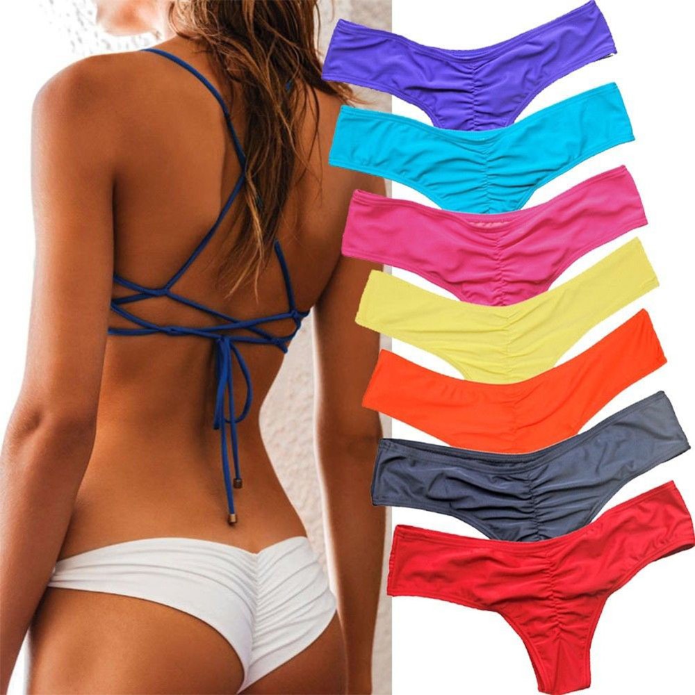 AB_ HOT Brazilian Womens V Thong Cheeky Ruched Bikini Bottom Swimwear Beachwear