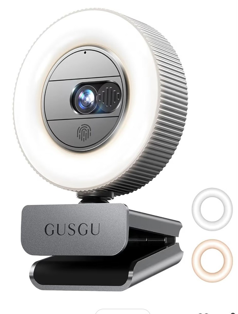GUSGU G910 2K Quad HD Webcam for PC, with Microphone & Light & Privacy Cover, We