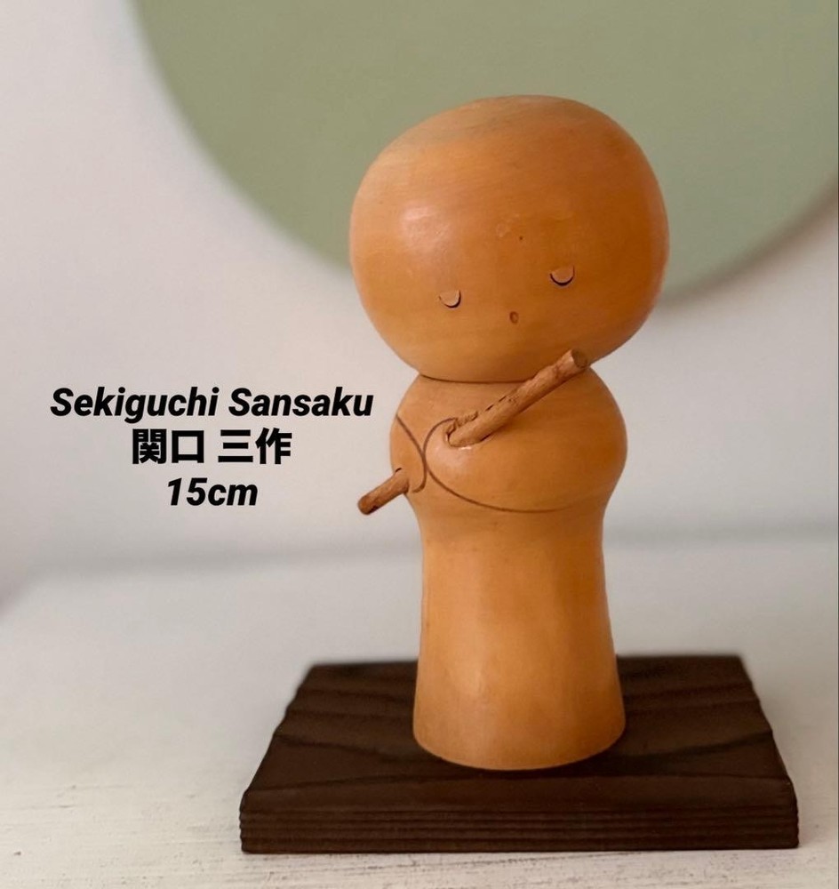 Sekiguchi Sansaku Kokeshi Flute Girl Wooden Vintage 15cm Sculpture