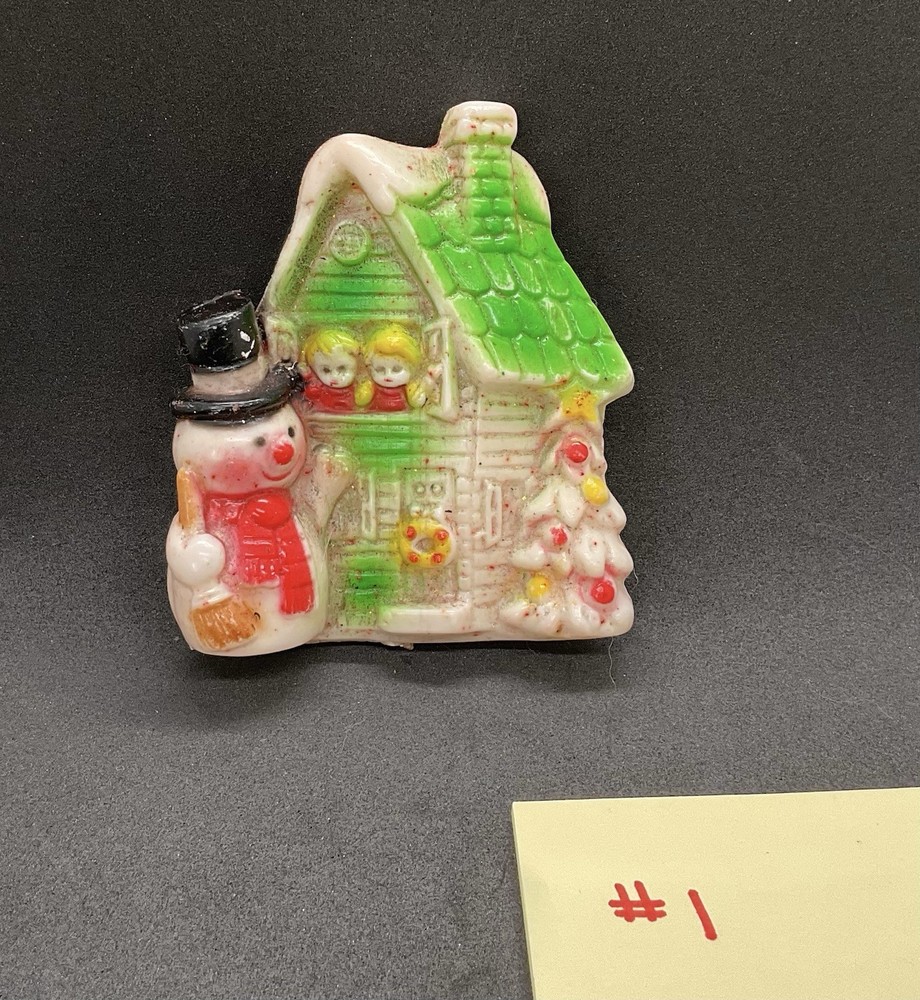 1950’s Vintage Snowman House Children Blow Mold Christmas Tree Ornament NO HOOK