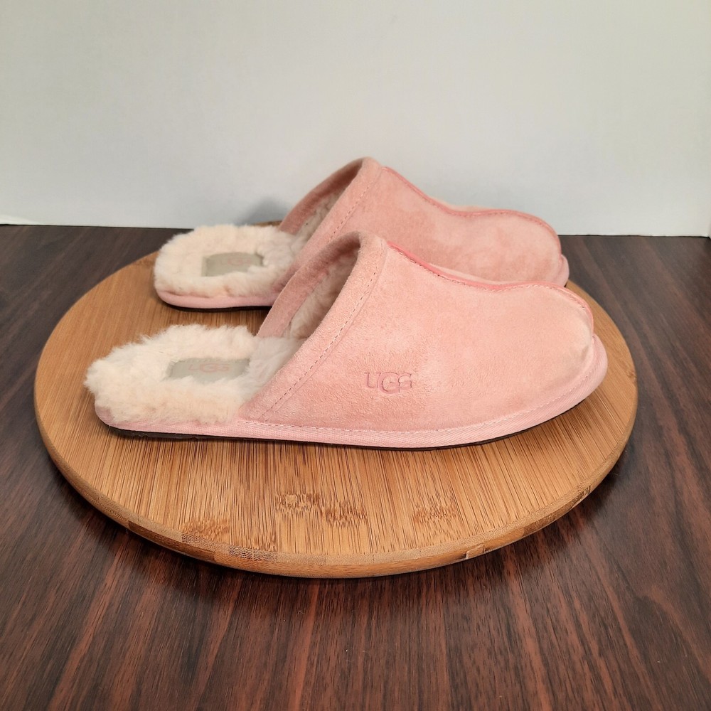 UGG Pearle Scuff Slipper Womens Size 8 Shoes Blush Pink Suede Shearling Lined