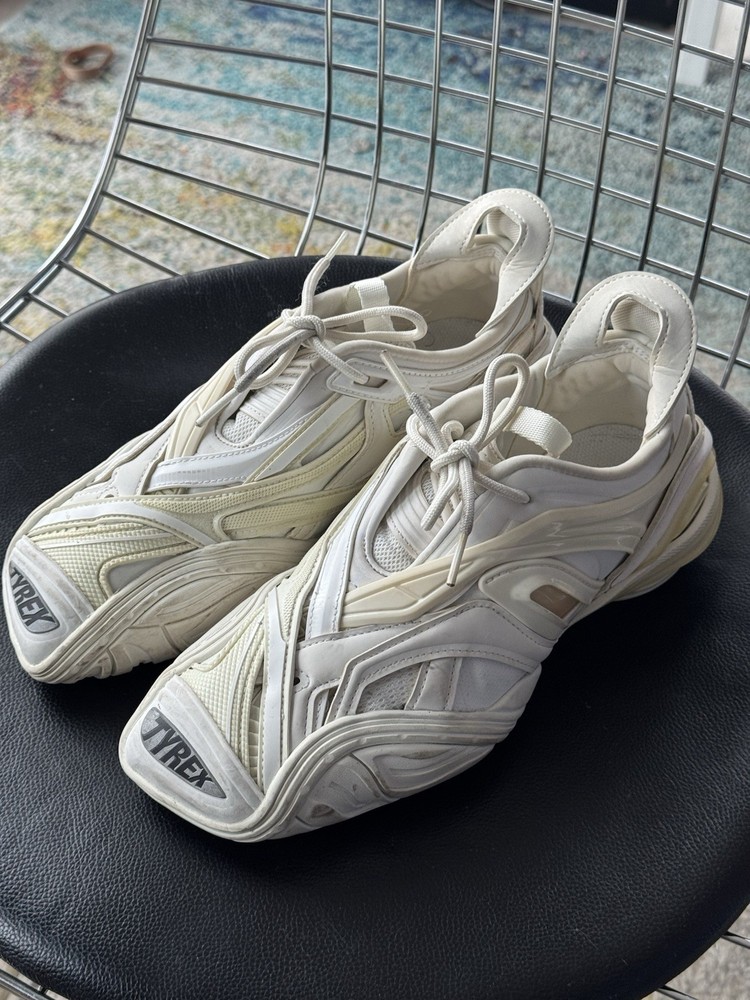 Balenciaga Tyrex White Low Top Sneakers Lace Up Logo Designer Solid Women's sz 8