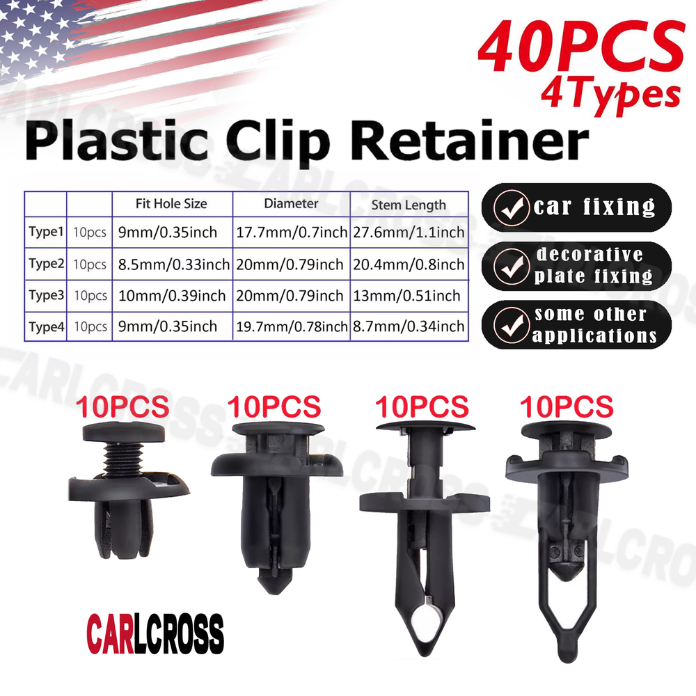 Auto Push Pins And fastener Sets Bumper Fender Flare Fastener Rivet Clips 40Pack