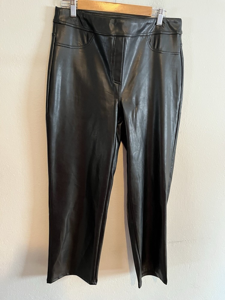 Laundry By Shelli Segal NWT Faux Leather Vegan Black Straight Leg Pants Large
