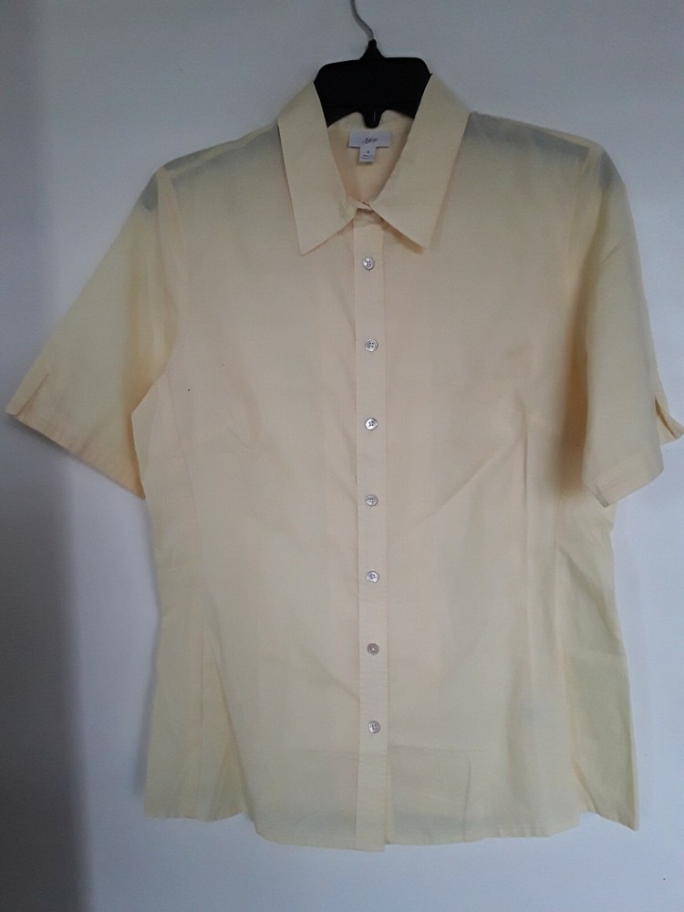 J Jill Button Front Shirt Short Sleeve Yellow Womens Size S
