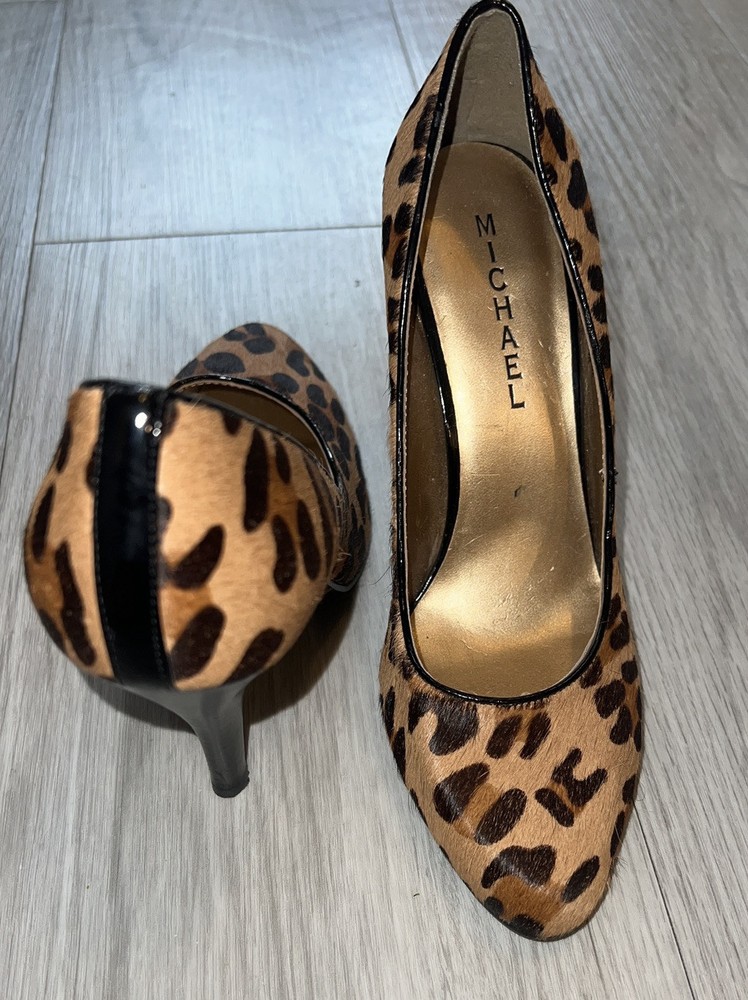 Michael Shannon Womens Zariah Pump 7.5 Brown Black Cheetah Calf Hair Heel