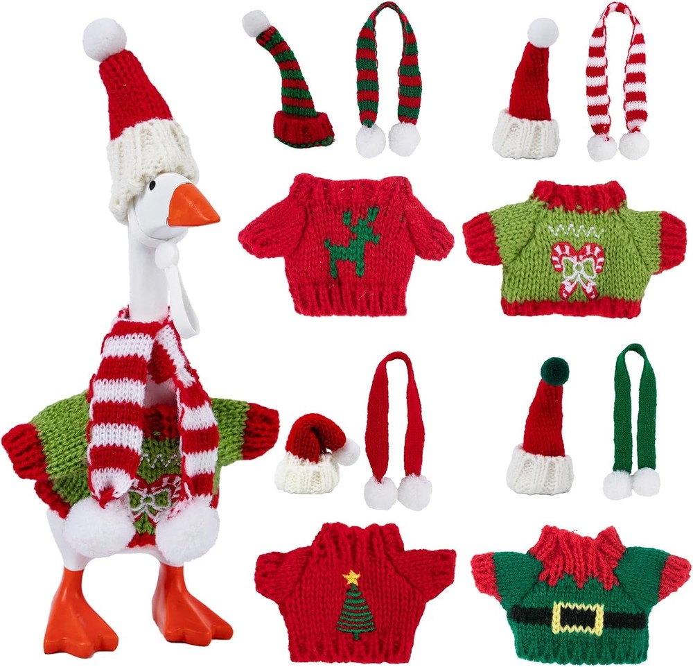 7 Inch Desk Goose Outfits – 4 Set Christmas Mini Goose Clothes Winter Mini Knitt