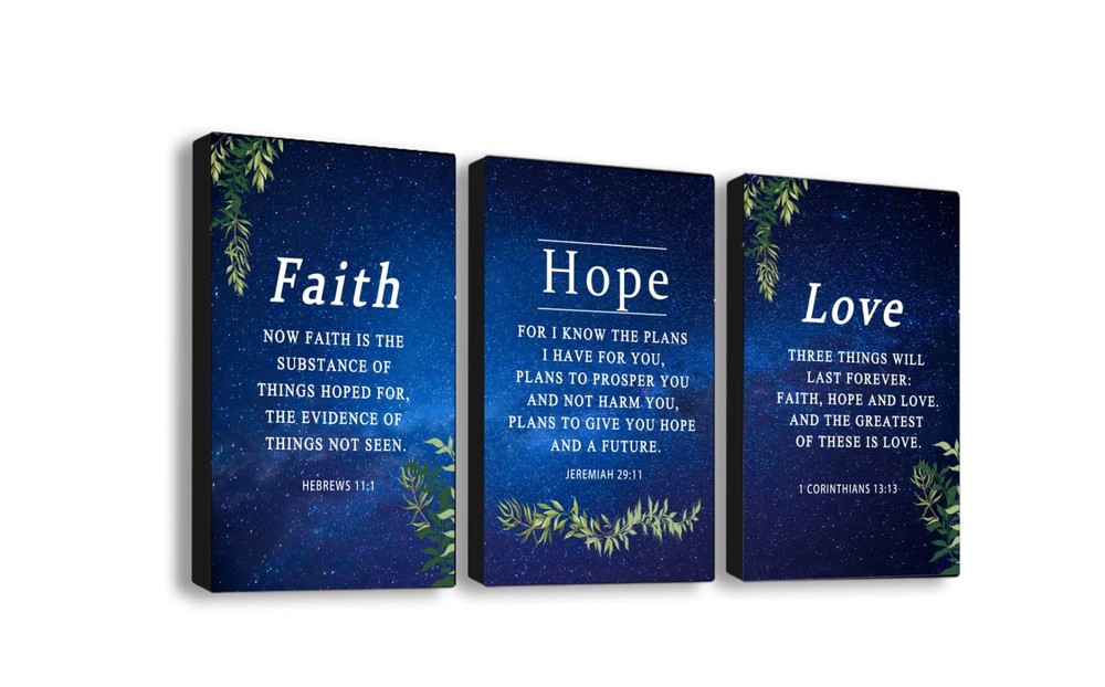 Faith Hope Love Bible Verse Christian Inspirational Canvas Wall Art for Home Decor