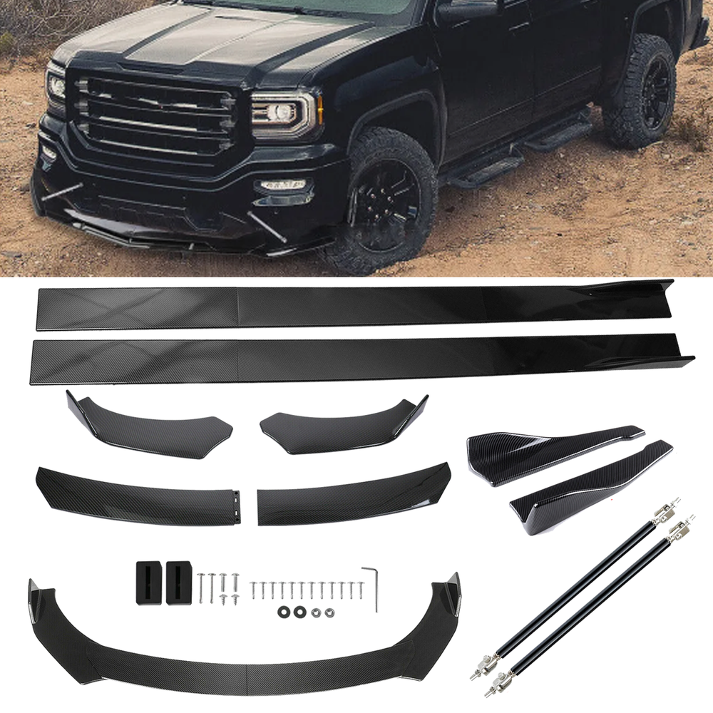 Front Lip Chin Bumper Body Kits Side Skirt For GMC for Sierra 1500 Carbon Fiber
