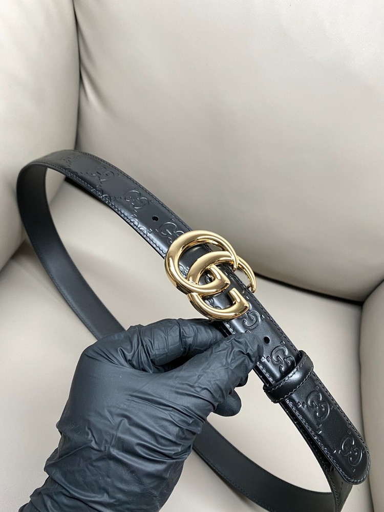 GUCCI Black Leather Belt with Gold Buckle Classic Logo for Women 100% Authentic