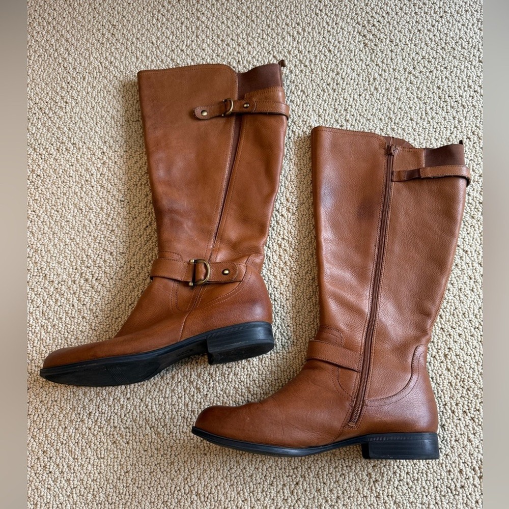 Naturalizer Women's Joylynn Brown Leather Boots Equestrian Size 10 Wide Calf