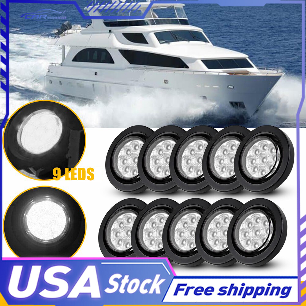 2-Inch 10pc DOT White Round LED Trailer Marker Lights with Grommet for Truck RV