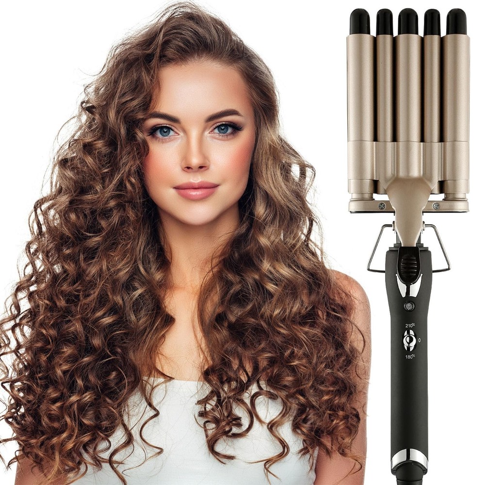 5-Barrel Hair Crimper Iron & 0.6 Inch Waver Curler with Ceramic Plates