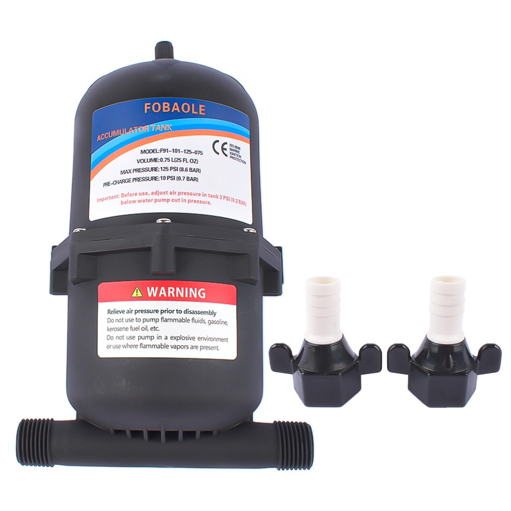 Pre-Pressurized 0.75L RV Accumulator Tank 125PSI Max with 1/2 MNPT