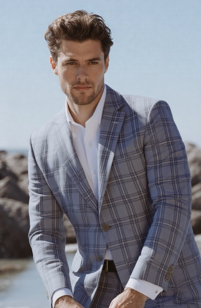Tommy Hilfiger Men’s 42R Blazer Sport Coat Plaid Silk Wool Blend