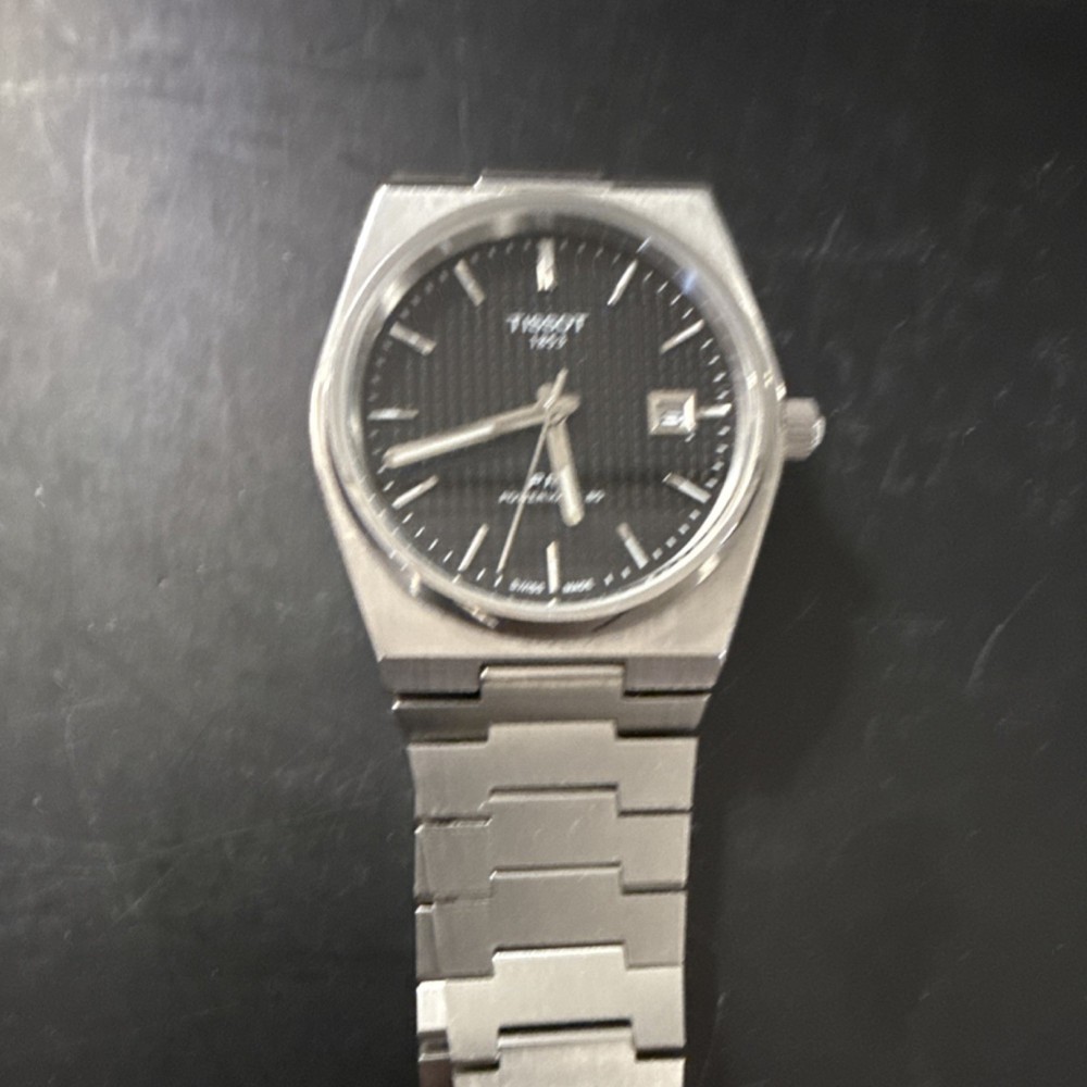 Tissot PRX Quartz Black Dial Silver Stainless Steel Bracelet Date Watch
