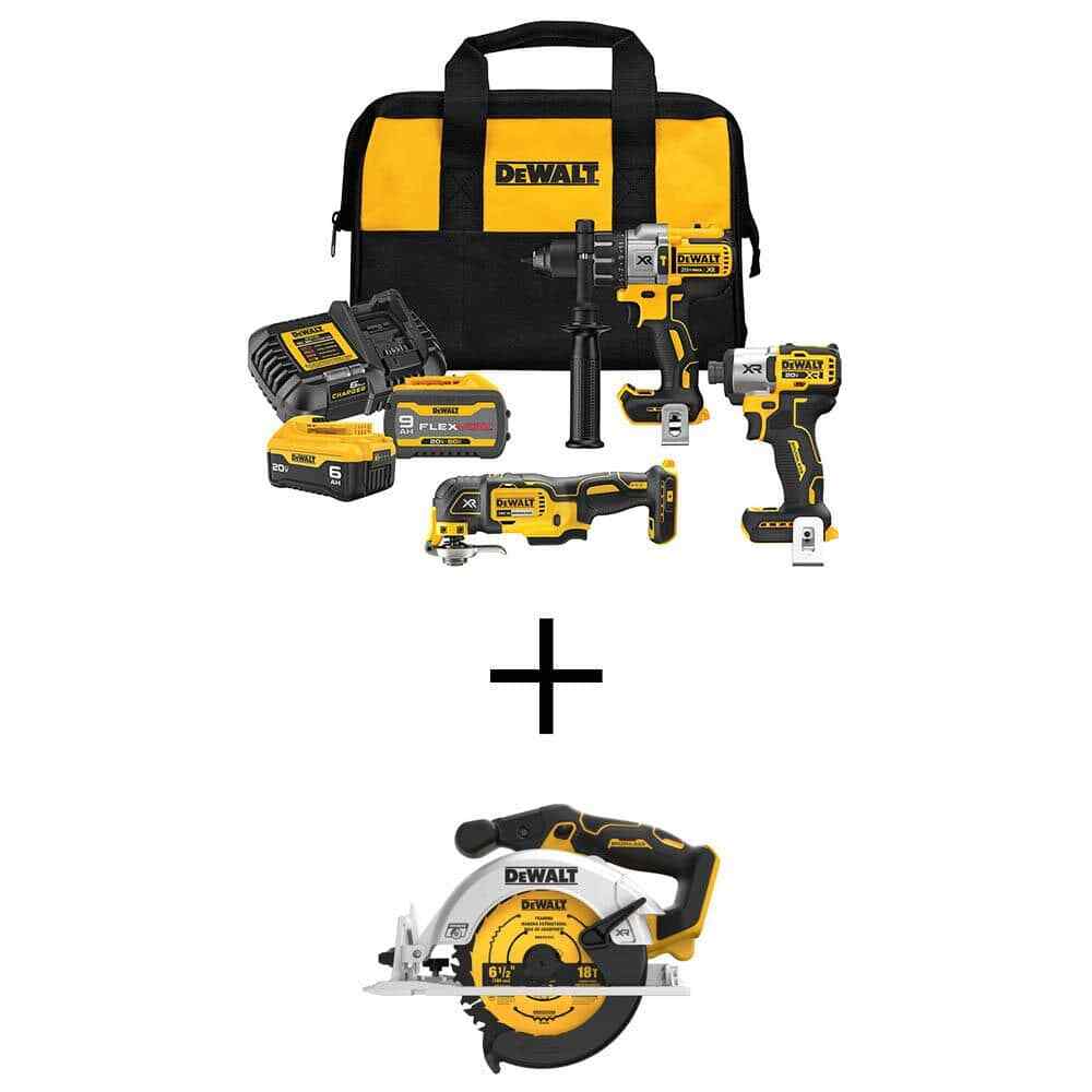 20V Lithium-Ion Cordless 3-Tool Combo Kit&20V Circular Saw w/FLEXVOLT 9 Ah&2