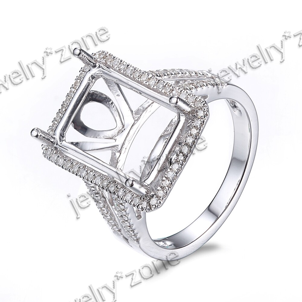 10x14mm Cushion Diamond 925 Silver Engagement Semi Mount Ring