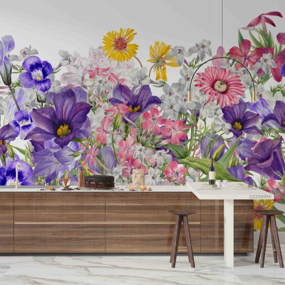 3D Flowers Flora Watercolor Wall Murals Wallpaper Murals Wall Sticker 44