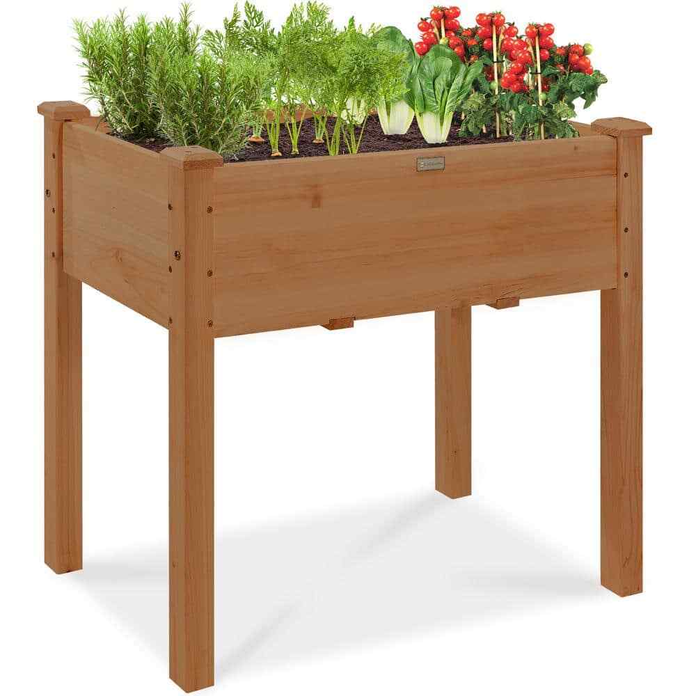 34 in. x 18 in. x 30 in. Elevated Garden Bed, Wood Raised Planter Box w/Bed Line