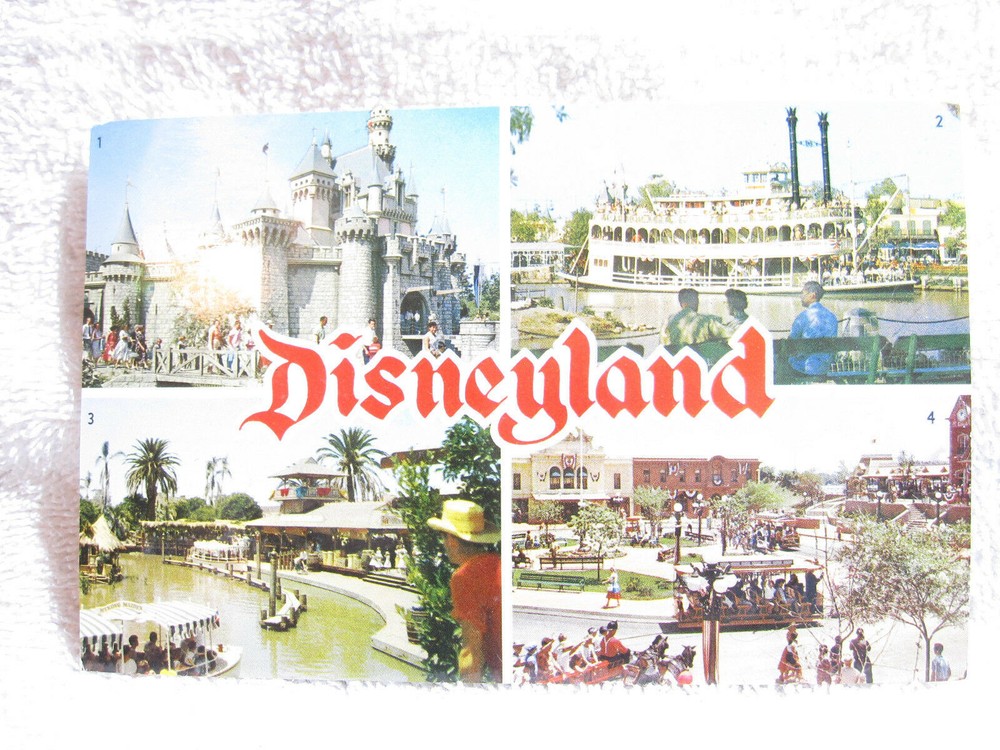 1960s Disneyland Vintage Postcard Featuring Town Square Castle & Mark Twain Jungle Cruise D1