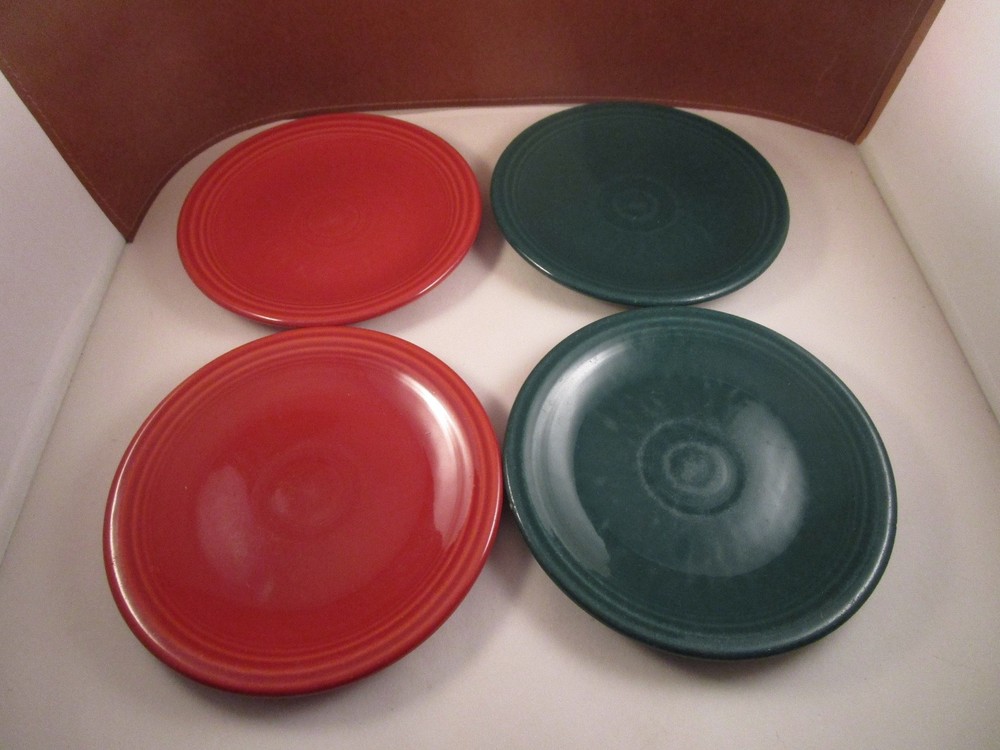 Vintage Homer Laughlin Fiesta Persimmon & Juniper Green Set of 4 Bread Plates
