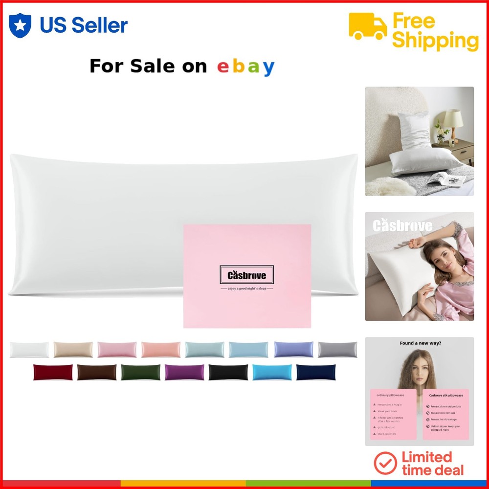 Silk Body Pillow Cover Mulberry Satin 20x54 Inches for Skin & Hair Care