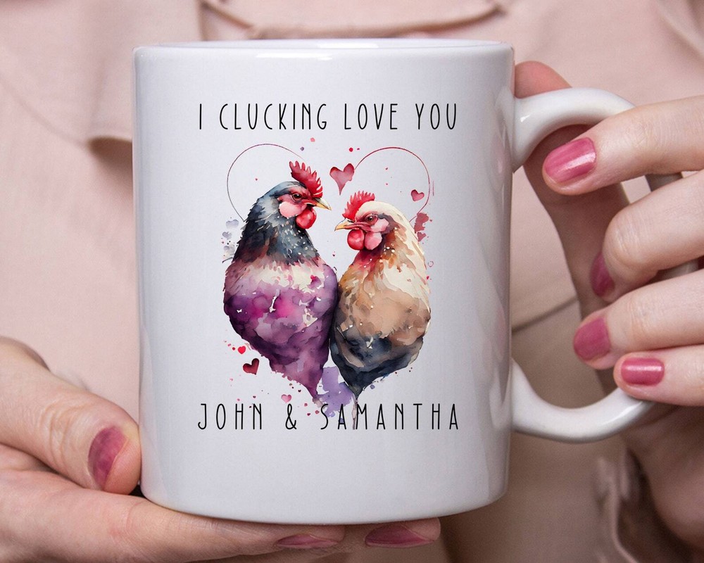 Clucking Love You Chicken Couple Mug – Personalized Valentine Name